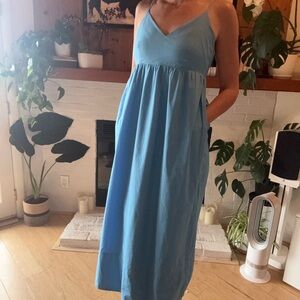 100% Cotton Sleeveless Maxi Dress by Quince, in Cornflower Blue NWT